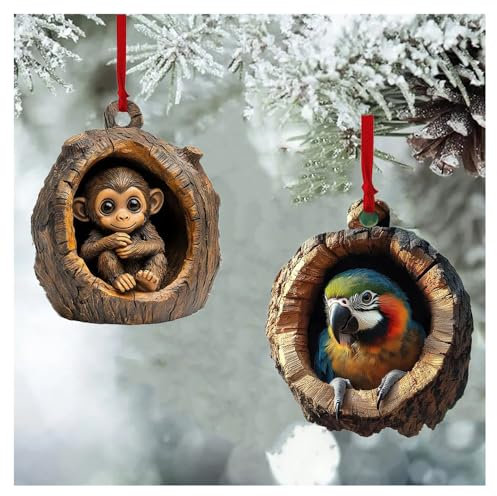 BrightGlow 2 Stück Weihnachten Acryl Tier Dekor Vintage Tier Dekor Holz Weihnachtsbaumschmuck 2D Anhänger Waldtier Dekoration Weihnachtsornamente Weihnachtsanhänger Deko Geschenke #9