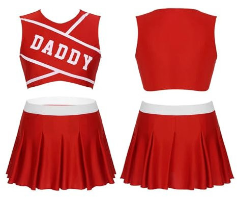 Cheerleader Kostüm Damen 2-teiliges Cheerleading-Uniformen-Set for Damen, Schule, Mädchen, bedrucktes Cheerleader-Kostüm, ärmelloses Crop-Top mit Mini-Faltenrock Cheerleader Kostüm für Frauen(Red,S)