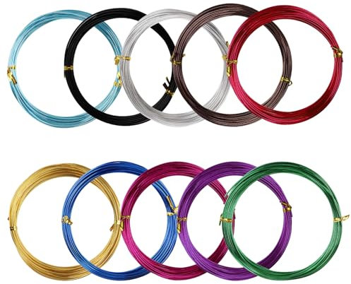 10 Colors 50m/164ft Aluminum Craft Wire 1,5mm Coloured Alumina Round Wire Bendable Metal Craft Wire for Crafting DIY Floral Making Metal Art Crafts Bicycle Motorcycle Modeling Weaving Bonsai