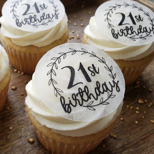 PRE CUT Edible Wafer Paper 21st Birthday Party Cupcake Cocktail Toppers