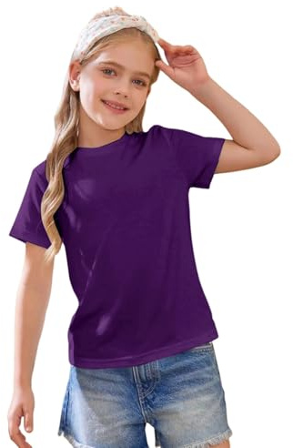 Mjjsk T-Shirt per Ragazze, Estiva, Elegante, Leggera, a Maniche Corte, Tinta Unita, Comoda e Morbida, Maglietta Casual per Bambini