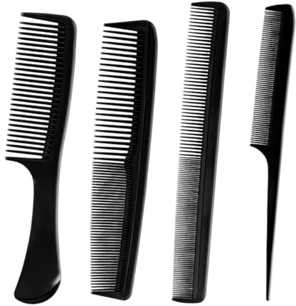 4 pack Shatterproof Carbon Hair Comb for Men and Women, Antistatic Double-Sided Cutting and Styling Comb, Professional Barber Tool for Hair, Beard, Moustache, and Texture Grooming(Black)