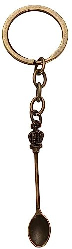 Mini Spoon Keychain, Spoon Crown Vintage Pendant, 57x9mm Handmade Jewelry Gift Metal Key Ring Pendant for Women Men(bronze)