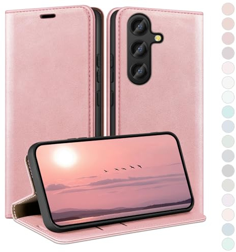 HUOUH for Samsung Galaxy S25 FE Wallet case with RFID Blocking PU Leather,Flip Folio Book covers,Credit Card Holder Shockproof Phone case Women Men for Samsung S25 FE case Rose Gold