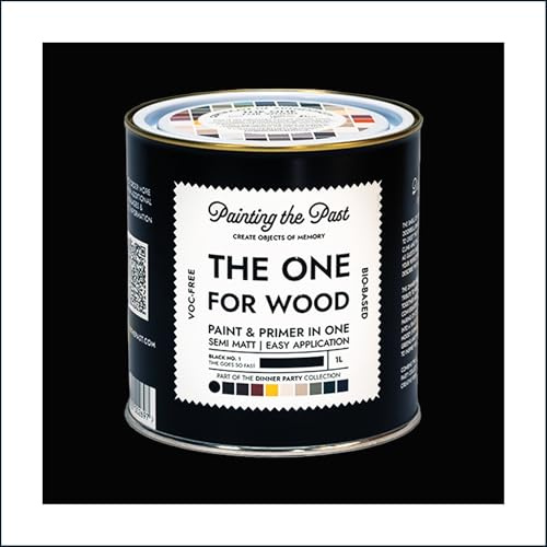 The One for Wood Paint & Primer 1L Black No. 1 Time Goes So Fast | Semi Matt Finish, Bio-Based & VOC-Free Formula for Wooden Furniture & Surfaces | Durable & Easy Indoor Home Decorating