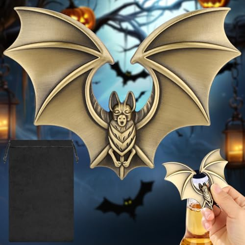 LKKCHER Abrebotellas de cerveza de murciélago, regalos góticos de cerveza de Halloween, regalos de decoración para hombres, murciélagos, regalos de Navidad, regalo de cumpleaños para hombres, bronce
