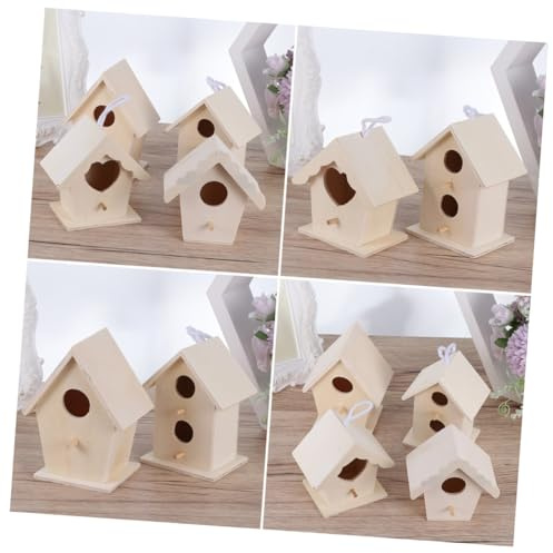 ERINGOGO 5pièces Nid Oiseau Bois Décoration De Jardin Ornement pour Maison Lot de Pendentifs Créatifs Couleur Bois Maisonnette pour Petits Oiseaux