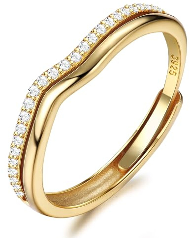 JeweBella Ringe Silber 925 Damen Verstellbar Ring Silber/Gold/Rosegold Ringe Frauen Wasserfest Verlobungsring Eheringe Promise Engagement Zirkonia Ring Schmuck für Damen