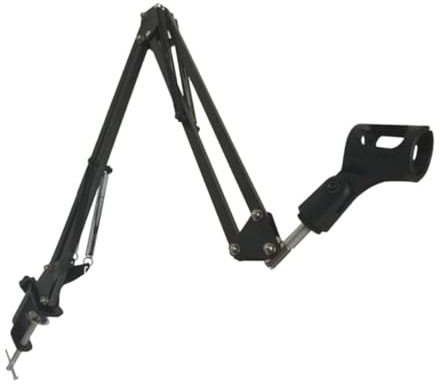 TOYANDONA Adjustable Desktop Microphone Stand with Suspension Boom Arm Iron Base Holder for Studio Broadcasting and Video Recording Load Capacity Flexible Desk Clamp Mount in Black