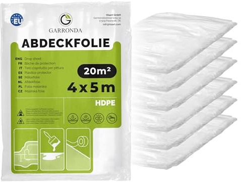 Garronda Abdeckfolie 4x5 m 6er Pack transparent HDPE Malerfolie für Renovierung Staubschutzfolie Umzug Abdeckplane Baufolie für Möbel- & Bodenschutz Folie reißfest GD-0166