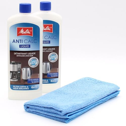 PakTrade 2 Liquid Descaler for Filter Coffee Machines + Microfiber Cloth compatible with Melitta LOOK IV THERM TIMER - 6738037-250 ml - Accessories