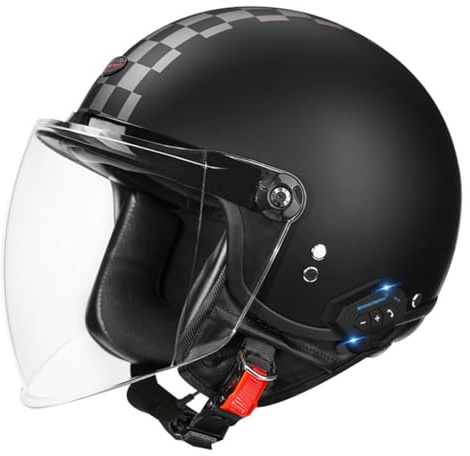 Casque De Moto Jet Adulte avec Anti Scratch Visiere Casque Moto Homme Casque Semi-Ouvert Urbain Vintage Casques Bols Scooter Compact Femme Demi Casque DOTECE Homologué 10,XXL:63-64CM