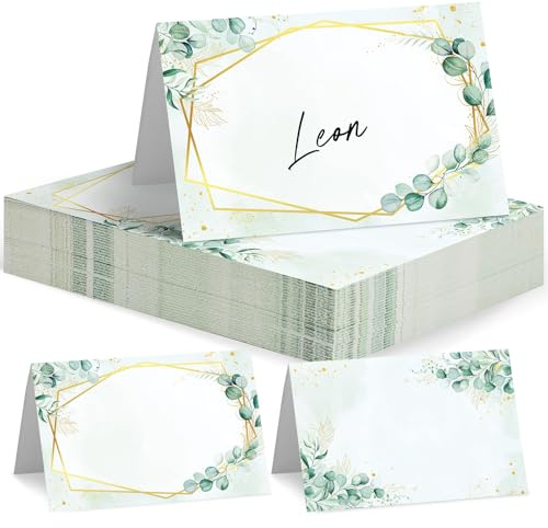 woric 60 Pcs Wedding Place Cards Eucalyptus, 8.5 * 11cm Green Leaves Table Name Cards for Table Setting Wedding Dinner Party Birthday