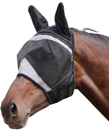 Shires FlyGuard Pro Feinmaschige Fliegenmaske mit Ohren - Cob Size | Leichter, atmungsaktiver Netz-Fliegen- & Insektenschutz | Sicherer Sitz für Weide-, Weide- & Stalleinsatz | Jet Color