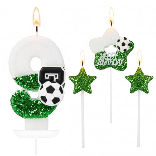ZingBox Fußball Zahlenkerze 9 Geburtstag Junge Mädchen, Fussball Geburtstagskerzen Zahlen 9, Fußball Geburtstag Kerzen Zahl 9, Fussball Geburtstagsdeko 9 Jahre Zahlenkerze, 9. Geburtstags Kuchenkerzen