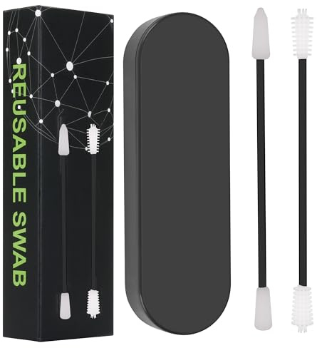 Welsberg 2 bastoncillos de algodón reutilizables de silicona en ambos lados respetuosos con el medio ambiente de algodón para limpieza de oídos, con caja de almacenamiento