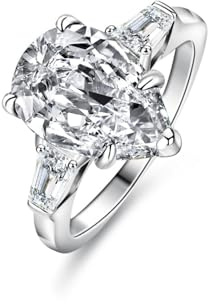 Ayoiow Großer Stein Damen Ringe Valentinstag mit 4ct Moissanit, Vorsteckring Platin Ehering für Sie, Platin 950 Größe 61 (19.4)