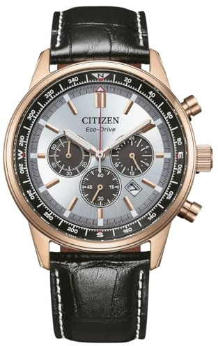 Citizen CA4723-03A Eco-Drive Cronografo Solare da Uomo in Acciaio Inox Oro Rosa 42 mm Cinturino in Pelle Nero 10 ATM