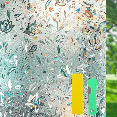 Ghligna Set di 3 pellicole protettive per finestre, anti sguardi e UV, 44,5 x 200 cm, con pellicola adesiva per finestre, anti-sguardi e adesivi per vetrate adesive, vetrate adesive con tulipani e