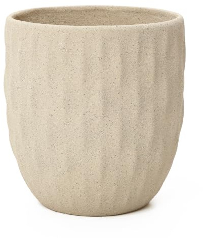 Hometopia Blumentopf groß & rund mit Ablaufloch, Ø 32 × H 34 cm, Apricot | Robuster Blumentopf mit Ablaufloch, frostbeständig und wetterfest, ideal für Balkon, Garten, Terrasse und Wohnzimmer