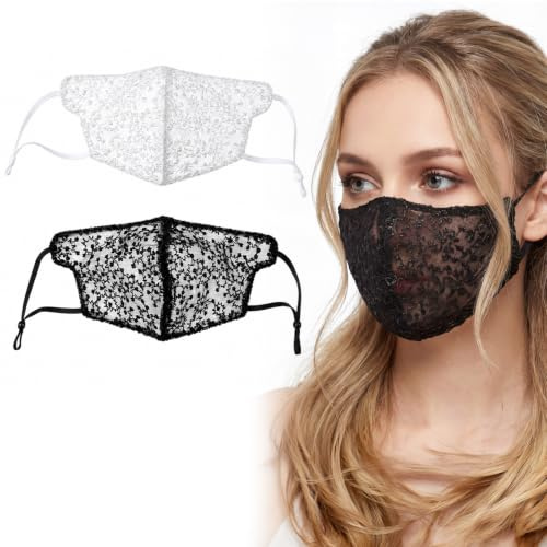 Apojgitn 2 stycken maskerad mask dam spets ansiktsmasker svart vit | Spets ögonmask spetsmask skyddsmask för halloween karneval fest kostym cosplay dans boll party
