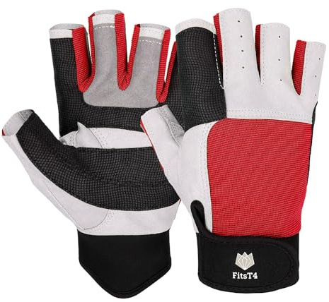 FitsT4 Sports Sailing Gloves 3/4 Finger and Grip Great for Sailing, Yachting, Paddling, Kayaking, Fishing, Dinghying Water Sports for Men and Women Red XL