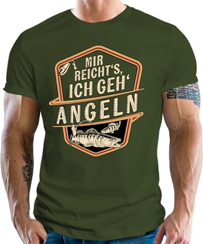 Männer Geschenk T-Shirt für Angler und Fischer: Mir reicht's - Ich GEH' Angeln, Oliv, Gr.- XXL