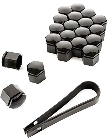 LST 20x Sechskant Radschraubenkappen Abdeckkappen Set 19 mm schwarz glänzend