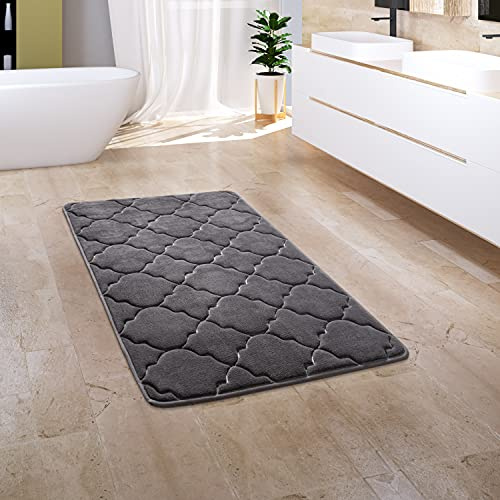 Paco Home Badezimmerteppich Badematte Badteppich Badvorleger Duschvorleger Waschbar Flauschig Memory Foam 3D Effekt, Grösse:60x100 cm, Farbe:Anthrazit 4