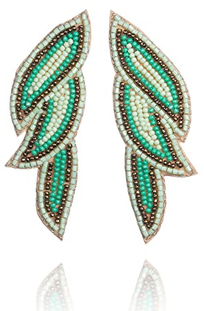 Zavana Lange Statement Ohrringe für Frauen, Baumelnde Blätter-Ohrringe für Damen, handgemachte Boho Chic Ohrringe, Bohème-Modeschmuck für Frauen