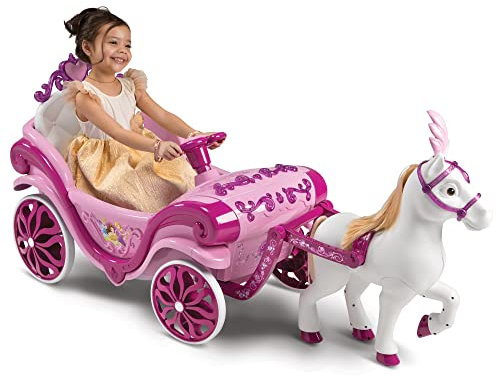 Huffy Disney Princess Königliche Pferdekutsche als batteriebetriebenes Elektrofahrzeug zum Reiten, pink, für Kinder ab 3 Jahren