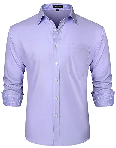 HISDERN Chemise Violette Homme Manches Longues Regular Fit Chemises Hommes Habillées de Marque Business Casual Chemise avec Poche Repassage Facile,Pourpre Clair,XXL