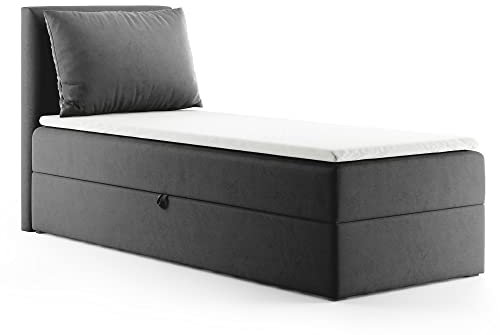 Boxspringbett Egro Mini mit Bettkasten und Kissen - Einzelbett mit Bonell-Matratze und Topper, Polsterbett, Bett, Schlafzimmer (Graphit (Kronos 22), 100 x 200 cm)