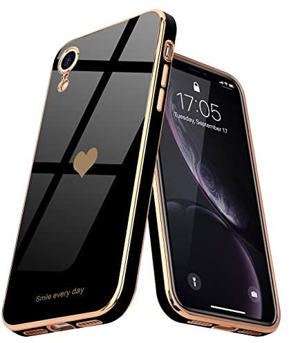 Teageo Hülle für iPhone XR Stoßfest Frau Herzmuster, Schwarz | Mädchen Stilvoll Galvanisierte Schutzhülle Weich TPU Phone Case