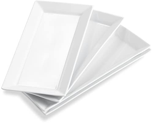 ONEMORE Piatti da portata in ceramica da 30,5 cm, piatti da portata rettangolari bianchi per feste di intrattenimento, piatti impilabili per dessert, antipasti, carne, sushi, set di 4