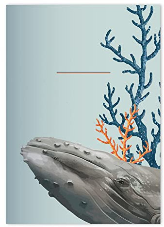 Kartenkaufrausch 16x Schöne Deepsea DIN A4 Schulheft, Schreibhefte mit Walen zwischen Korallen in Hellblau Lineatur 21 (liniertes Heft)
