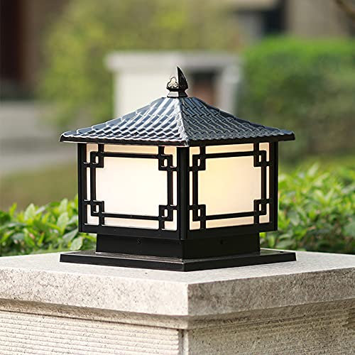 Chao Zan Square Aluminum Landscape Waterproof IP55 Outdoor Pillar Light Column Lamp Retro Post Cap Light with Clear Glass Stigma Lamps E27 Garden Post Pedestal Lamp for Outdoor Decor,Black