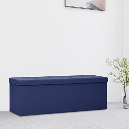 Tidyard Vikbar Blå Simil Lin, Vikbar Förvaringsbänk för Förvaring, Bänkar för ingången, Ottomanska för sovrum, Förvaringsbehållare, Pouf Kassa, Bänk ingång