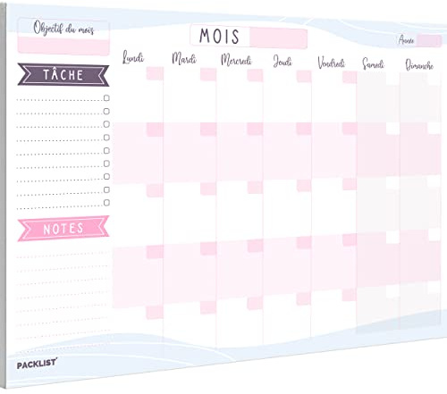PACKLIST® Planning Mensuel Français A4 - Planificateur & Agenda Mensuel. Monthly Planner Bloc Notes To Do List. Design pour S'organiser Parfaitement!