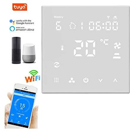Termostato inalámbrico Termostato inteligente WiFi 24V for unidades de bobinas de aire acondicionado central Fcu Controlador de temperatura ambiente Refrigeración Calefacción Ventilación Termostato de