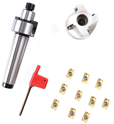 Lfhelper 400R-50-22 Planfräser MT3-FMB22-M12 Fräser 10 Hartmetalleinsätzen | Planfräser, MT3-Schaft, 50mm, 4 Schneiden, mit T15-Schraubenschlüssel, für CNC-Fräsmaschinen, Werkzeughalter