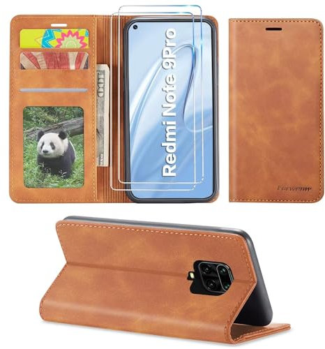 SLWYF Funda para Xiaomi Redmi Note 9S/9 Pro/9 Pro MAX, con Protector de Pantalla, Soporte Plegable Tapa Flip de PU Ranuras Tarjetas Magnético Protección, Protección de Cuero Premium, Amarillo