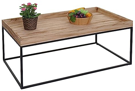 Mendler Couchtisch HWC-K71, Kaffeetisch Beistelltisch Tisch, Holz massiv Metall 46x110x60cm - naturfarben