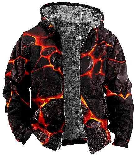 LUNULE Imprägnierspray Jacke Fliegerjacke Herren Schnittschutzjacke 3D Druck Langarm Teddyfutter Hoodie Mit Reißverschluss Warm Fleecejacke Trenchcoat