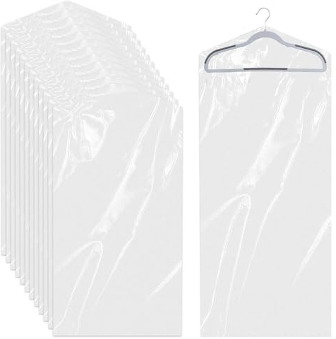 12 Stück Kleidersack Transparente 150 x 60 cm, Anzugtasche Kleidersäcke, Kleidung Staubdicht Kunststoff Hängen Kleidersäcke Kleiderschutz Trockenreiniger Taschen für Anzüge Kleider Sakkos Hemden