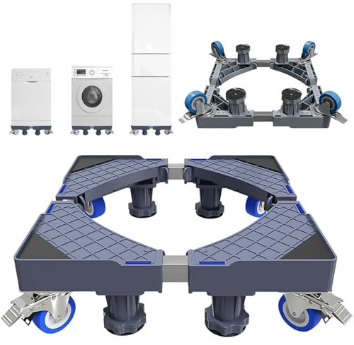 Zuquik Support Machine a Laver Seche Linge,Socle Machine a Laver Réglable, Rehausseur Machine a Laver avec 4 Roulettes,Antivibration jusqu'à 250 kg
