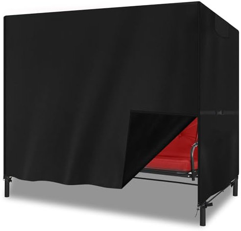 YMPPMKN Hollywoodschaukel Abdeckung 3-4 Sitzer Schwerlast 600D Oxford Gewebe mit Schnallen und Kordelzug,Wasserdicht, UV-Beständiges,Schutzhülle Hollywoodschaukel Winterfest (210*150*150cm,Schwarz)