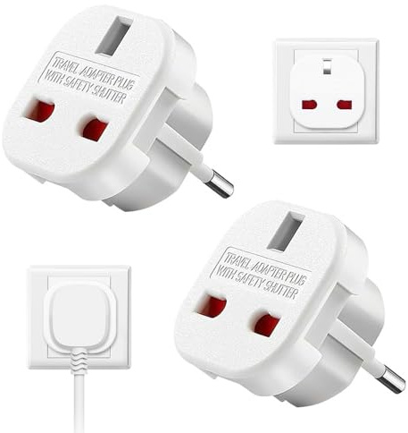 Fiotha Reiseadapter UK Adapter England Deutschland Stecker, 2 Stück Adapter UK auf DE, Steckdosenadapter England, Adapter Typ G, UK Adapter für EU zu England/Schottland/Irland/Dubai/Maldives