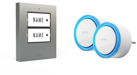 m-e Funkklingel BELL-572 Silber mit Sender und Empfänger für 2-Familienhaus, Erweiterbare kabellose Türklingel mit 300 Meter Reichweite, Türglocke für Steckdose, Türklingel Funk