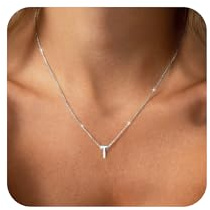 GIFT4U Halskette Damen Silber Kette mit Buchstaben, Silber Buchstaben T Kette Damen Geschichtete Initialen Halskette Frauen Buchstabenkette Kette Silber Schmuck Geschenke für Frauen Mädchen